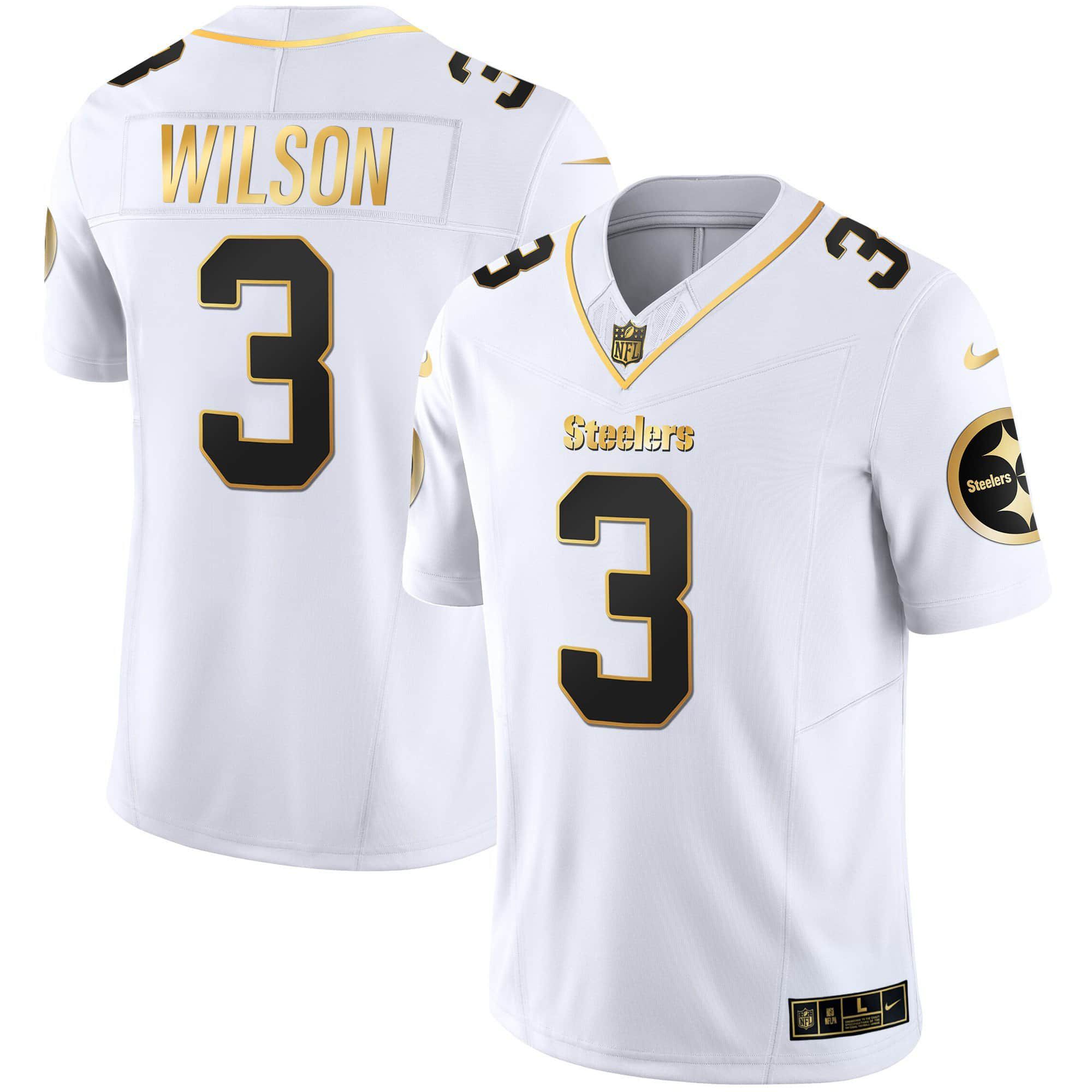 Men Pittsburgh Steelers #3 Wilson White Gold 2024 Nike Vapor Limited NFL Jersey